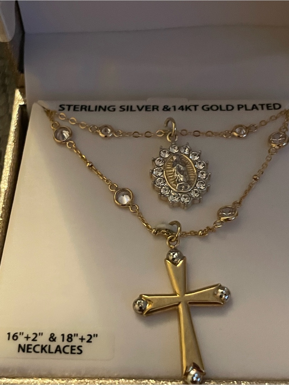 14KT Gold Plated on Sterling Cross Miraculous  Necklace Set - Gold—“Price Solid”